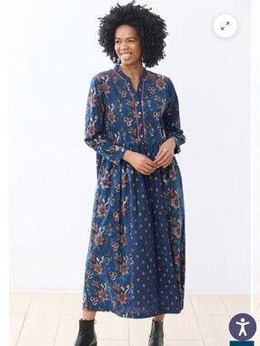 MarketPlace Mitali Long-Sleeve Band Collar Dress - Indigo